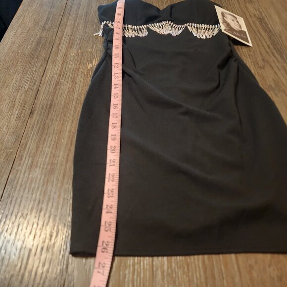 LOVE, NICKIE LEW Rhinestone Fringe Cocktail Minidress NWT BLACK  SMALL SNAGS - Picture 3 of 12